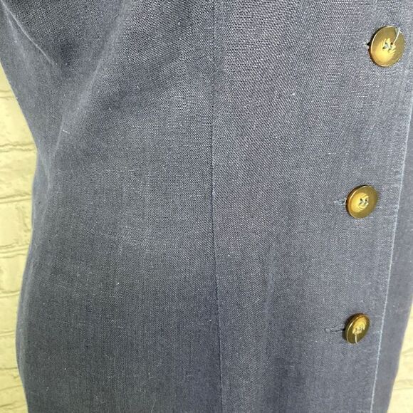 Maggy London Womens Linen Blend Button Front Collared Midi Linen Shift Dress Nav - Picture 9 of 13